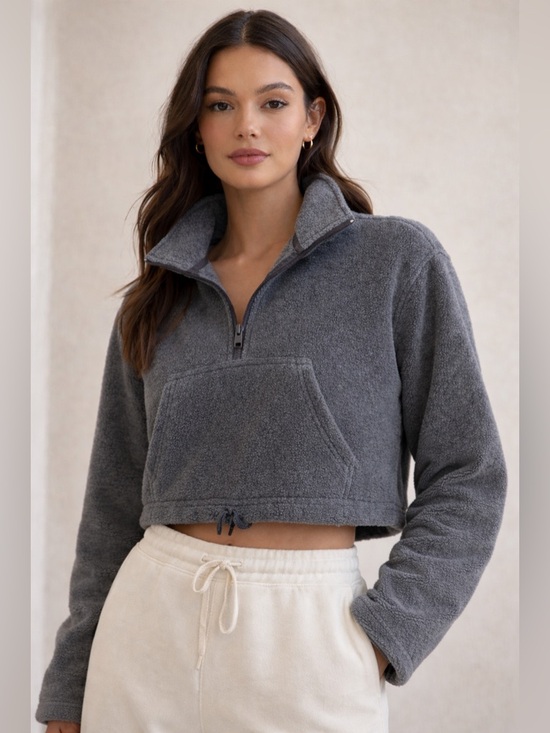TNA Tops - Aritzia TNA Fleece Pullover 1/4 Zip Cropped Sweater - Size Small
